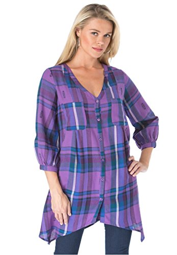 Roamans Women's Plus Size Plaid Twill Bigshirt