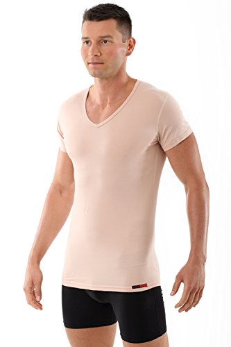 ALBERT KREUZ Men's Invisible V-neck Undershirt Shortsleeves Stretch-cotton Nude