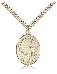 Large Detailed Mens Gold Filled O/L Our Lady of Lourdes Medal Pendant 1 x 3/4 Inches -7288- Comes with a Stainless Gold Heavy Curb Chain Neckace And a Black velvet Box
