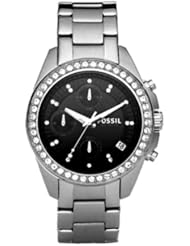 Fossil Womens ES2682 Stainless Steel Bracelet Black Glitz Analog Dial Chronograph Watch
