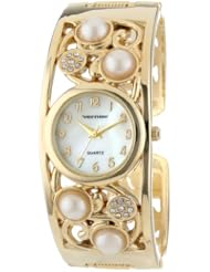 Vernier Womens VNR11054 Gold Floral Mother-Of-Pearl Bangle Watch