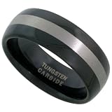 Tungsten Carbide 8 mm (5/16 in.) Black Finish Comfort Fit Dome Wedding Band Ring w/ Brushed Stripe Center