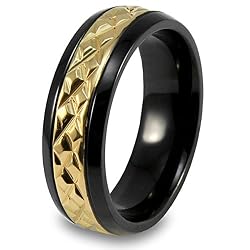 BlackPlatedTitaniumRingwithGoldPlatedDiamondPattern-Size10