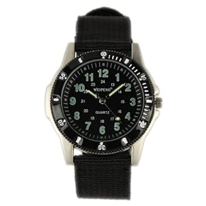New Men's Boy's Army Black Outdoor Fabric Band Quartz Military Wrist Watch (Watch)