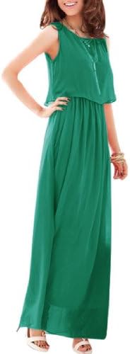 Amoin Ladies Bohenmia Pleated Wave Strap Princess Chiffon Maxi long dress Four Colors_Green_L