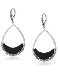 Judith Jack "Slices of Color" Sterling Silver, Marcasite, Onyx Teardrop Earrings