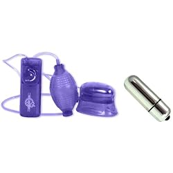 Doc Johnson Pucker-Up Vibrating Vaginal and Clitoral Pump Purple Multi-Speed Adult Sex Toy Kit