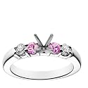 18k White Gold Prong-Set Engagement Ring Setting with Diamond and Pink Sapphire Sidestones (1/5 cttw)