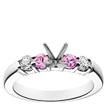 18k White Gold Prong-Set Engagement Ring Setting with Diamond and Pink Sapphire Sidestones (1/5 cttw)