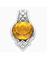 14K White Gold Oval Cut Citrine and Diamond Pendant -- LIFETIME WARRANTY