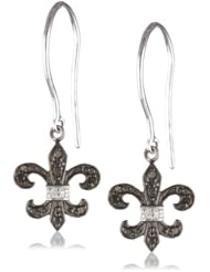Black Rhodium Sterling Silver Black and White Diamond Charm Drop Earrings (0.1 Cttw, G-H Color, I2-I3 Clarity)