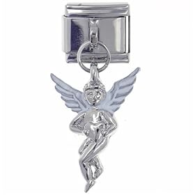 Silver Tone Winged Angel Religious Italian Charms Bracelet Link