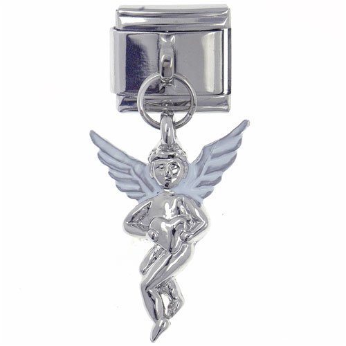 Silver Tone Winged Angel Religious Italian Charms Bracelet Link