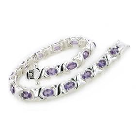 Sterling Silver Elegant X Link and Genuine Oval Amethyst Bracelet - 7.5 by Silver Insanity