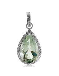 4.31ct. Natural Green Amethyst & White Topaz Gold Plated 925 Sterling Silver Drop Pendant