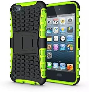 iPod Touch 6 Case,iPod Touch 5 Case,[with Holder] Dual Layer Hybrid Protective Case and Impact Resistant Silicon Hard Case Cover for Apple iPod Touch 5 6th Generation (green)