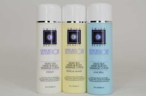 Swisa Beauty Dead Sea Hand and Body Massage Lotion, 3- Set, 8 Fluid Ounce Each