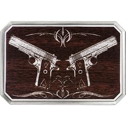 Real Wood Silver Hand Gun Belt Buckle