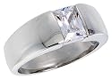 Sterling Silver 1.5 Carat Size Emerald Cut Cubic Zirconia Men's Ring