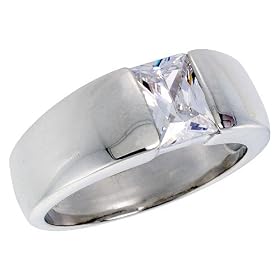 Buy Sterling Silver 1.5 Carat Size Emerald Cut Cubic Zirconia Mens Ring by Sabrina Silver
