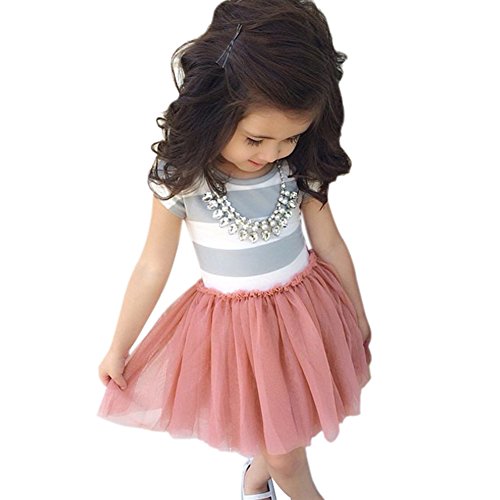 EFINNY Baby Girl Clothes Striped Tulle Skirt Sundress Short Sleeve Tutu Dress