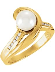 18K Yellow Gold Akoya Cultured Pearl and Diamond Ring - 7.00mm -- LIFETIME WARRANTY
