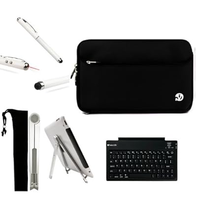 Neoprene Professional Executive Deluxe Business Office Sleeve Cover with Extra Pocket For Toshiba Excite 10 & Toshiba Excite 10 LE + Includes a Slim Travel Wireless Bluetooth Keyboard + Includes a High Quality 2 Way Pocket Tablet Stand + Includes a Professor Pen 3 in 1 Red Laser Pointer / LED White Light / Stylus / White Pen