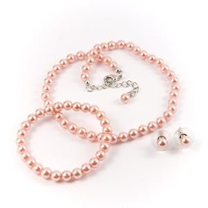 Light Pink 6mm Glass Pearl Necklace, Bracelet and Earrin