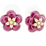 Deep Pink Flower Pearl Re Stud Earrings