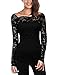 DJT Womens Boat Neck Floral Lace Raglan Long Sleeve Shirt Top