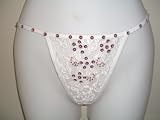 Sequinned Thong White/Red Swirls/Clusters Sequins-MED