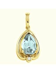 10K Yellow Gold Pear Cut Aquamarine and Diamond Pendant -- LIFETIME WARRANTY
