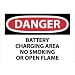NMC D133AB OSHA Sign, Legend "DANGER - BATTERY CHARGING AREA NO SMOKING OR OPEN FLAME", 14" Length x 10" Height, Aluminum, Red/Black on White