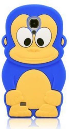 FJX New Cute 3D Cartoon Monkey Soft Silicone Case Cover for Samsung Galaxy S4 I9500 (Blue)