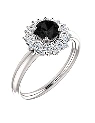 18K White Gold Round Cut Black and White Diamond Flower Inspired Ring -- LIFETIME WARRANTY