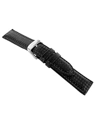 22mm Hadley Roma Carbon Fiber Black Padded Watch Band with Black Stitching