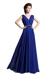 A-line V-neck Floor Length Chiffon Natural   Waistline Evening Dress/Bridesmaid Dress/Prom Dress/Party Dress 
