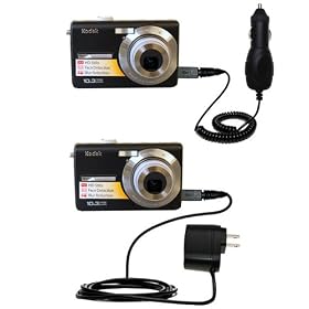 Car and Wall Charger Essential Kit for the Kodak M1063 M1073 IS M1093 IS - uses Gomadic TipExchange Technology