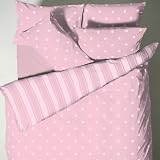 Pink White Polka Dot Stripe Double Reversible Duvet Set