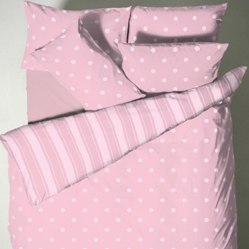 Pink White Polka Dot Stripe Double Reversible Duvet Set