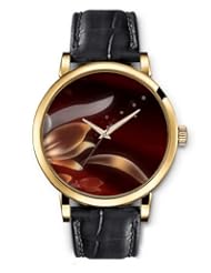 SPRAWL Aanalog Fashion Series Gold Ladies Watches of Genuine Black Leather Strap,Unique Wrist Watch for Women Girls Designed with Petal flowers dark red background
