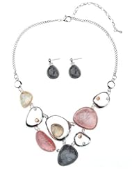 Jewelry: Ginasy Vintage Costume Jewelry Acrylic Resin Charm Necklace & Earring Set (Pink) - Ginasy