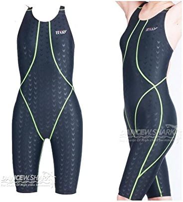 New Womens Ladys Racing Training Shark Skin Kneesuit Swimwear 510 L 5XL Color:BLACK-GREEN LINE Size (Women's):38 4XL