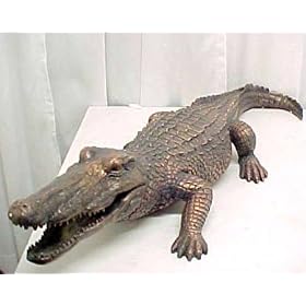 Huge Bronze Finish Alligator Statue Gator Garden Figure