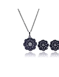 Nickel Free Sterling Silver Pendant & Earring Sets Black Rhodium Flower Set
