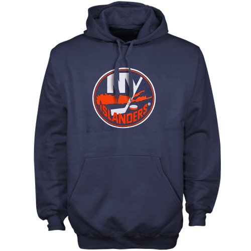 Majestic New York Islanders Navy Blue Felt Tek Patch Pullover Hoody Sweatshirt (Large)