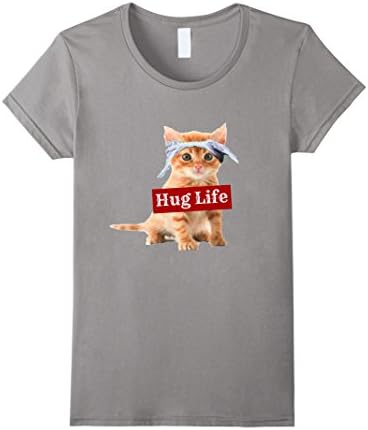Women's Hug life kitty cat thug gansta kitten kitteh t-shirt funny Large Slate