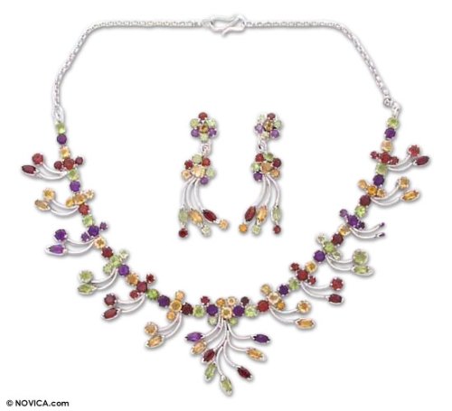 Amethyst and citrine jewelry set  'Fireworks' 1.4 W 15.4 L