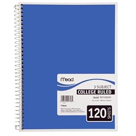 Mead Spiral Notebook, 3-Subject, 120-Count, College Ruled, Blue (05748)