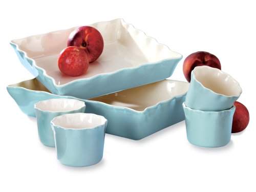 Mayfair & Jackson Pretty Petals 6 Piece Cloud Blue Ruffle Stoneware Set 5144CD